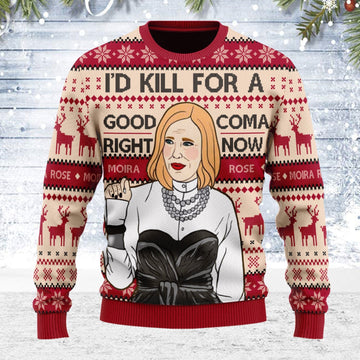 YMskins Ugly Christmas Sweater I'd Kill For a Good Coma Schitts Creek Roses 3D Apparel