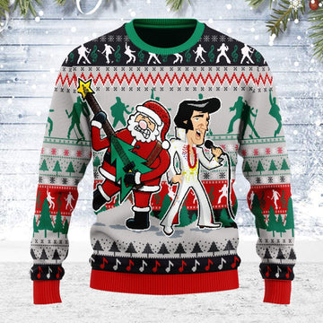 YMskins Ugly Christmas Sweater Elvis Presley With Santa 3D Apparel