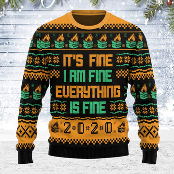 YMskins Ugly Christmas Sweater It's Fine I Am Fine Everything Is Fine 2020 Dumpster Fire 3D Apparel