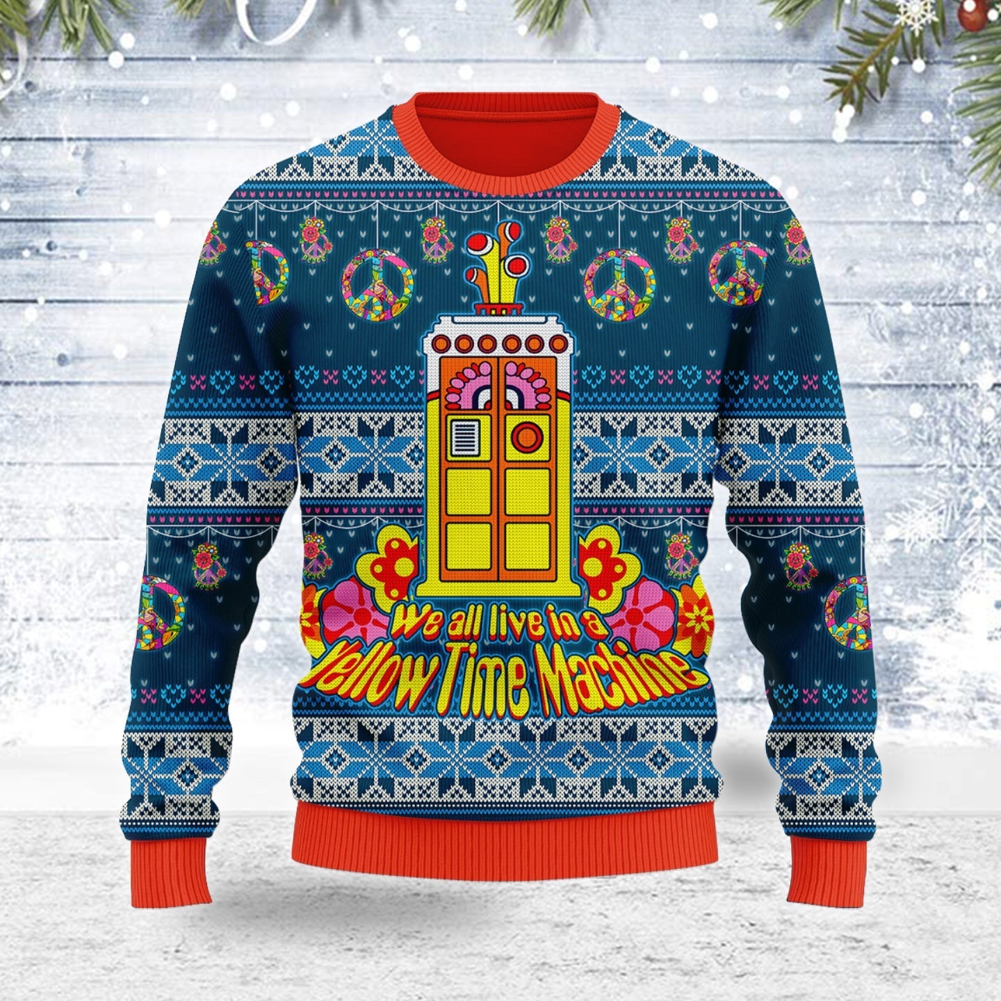 YMskins Ugly Christmas Sweater We All Live In A Yellow Time Machine 3D Apparel