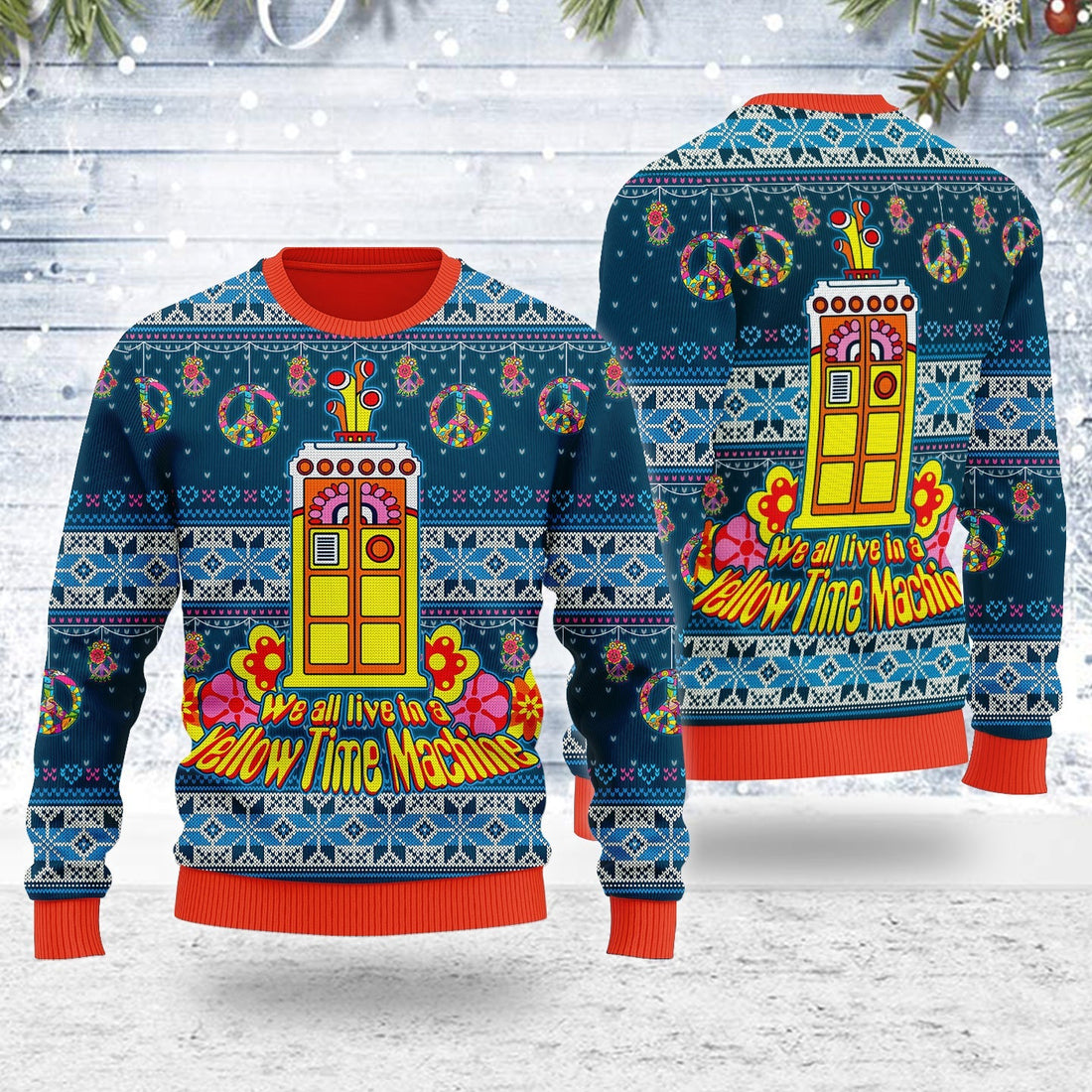 YMskins Ugly Christmas Sweater We All Live In A Yellow Time Machine 3D Apparel