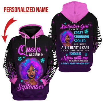 YMskins Personalized Hoodie Queen Was Born In September All Over Printed