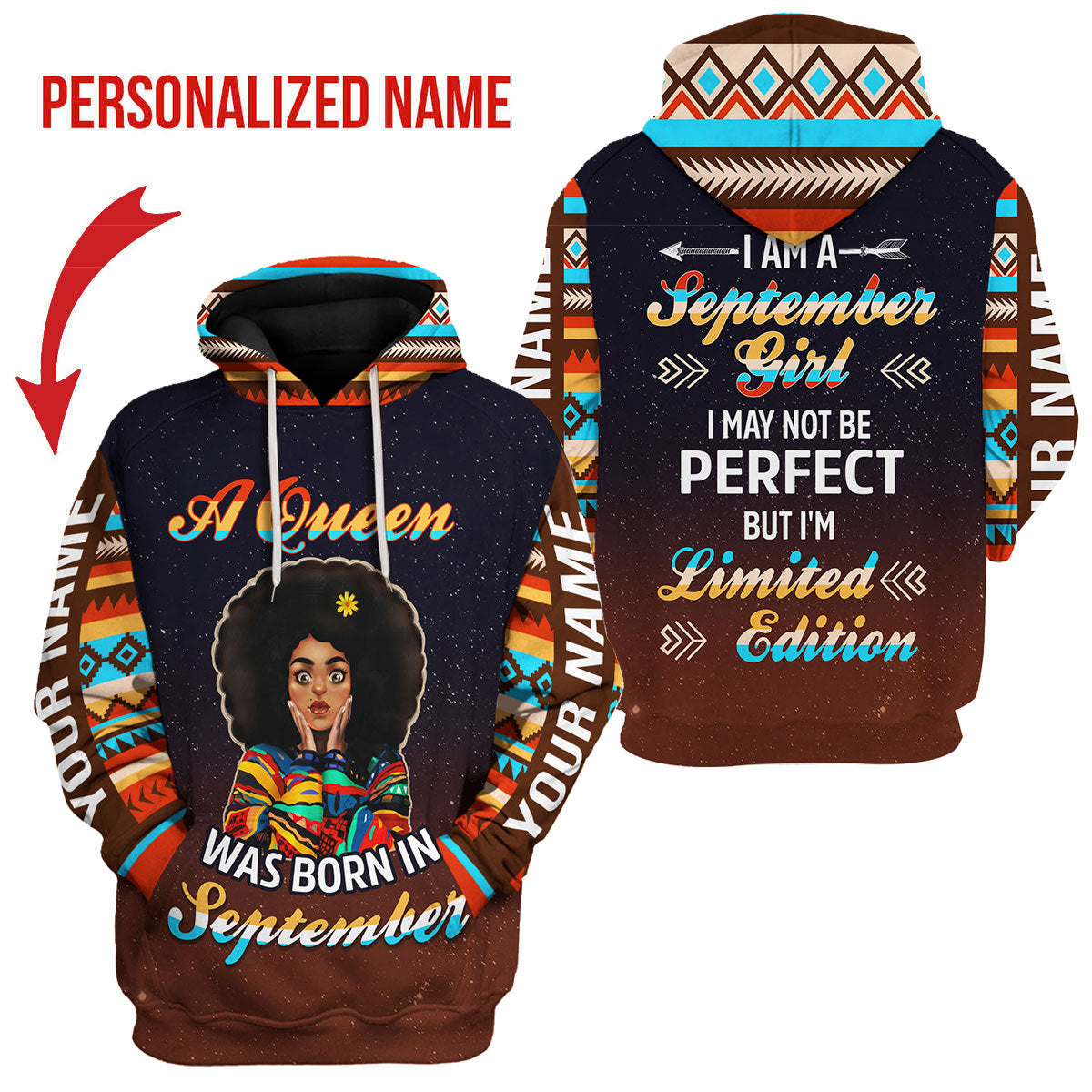 YMskins Personalized Hoodie September Girl All Over Printed