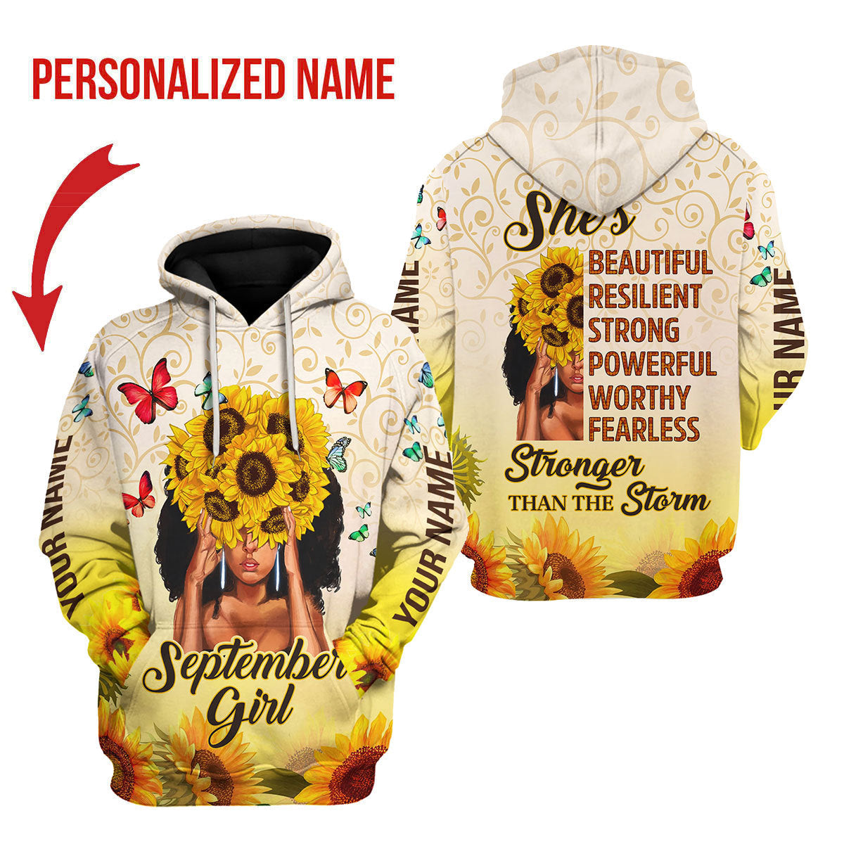 YMskins Personalized Hoodie September Girl All Over Printed