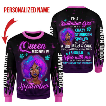 YMskins Personalized Sweatshirt Queen Was Born In September All Over Printed