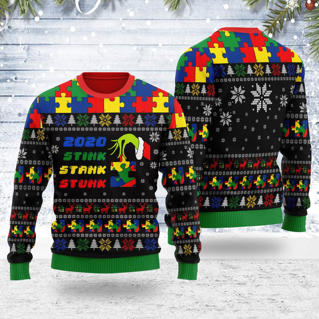 YMskins Ugly Christmas Sweater Stink Stank Stunk Autism 3D Apparel