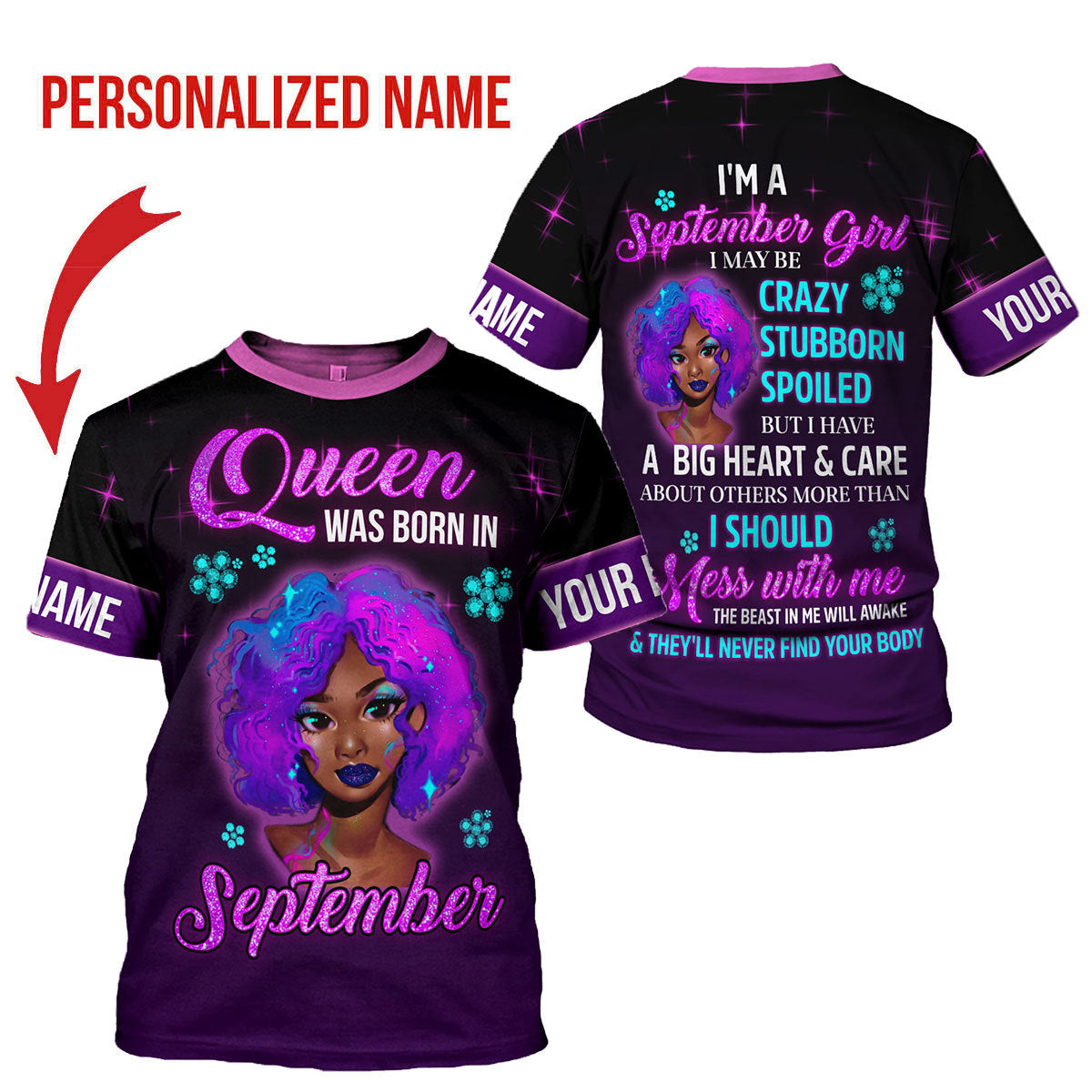 YMskins Personalized T-shirt Queen Was Born In September All Over Printed