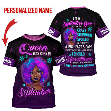 YMskins Personalized T-shirt Queen Was Born In September All Over Printed
