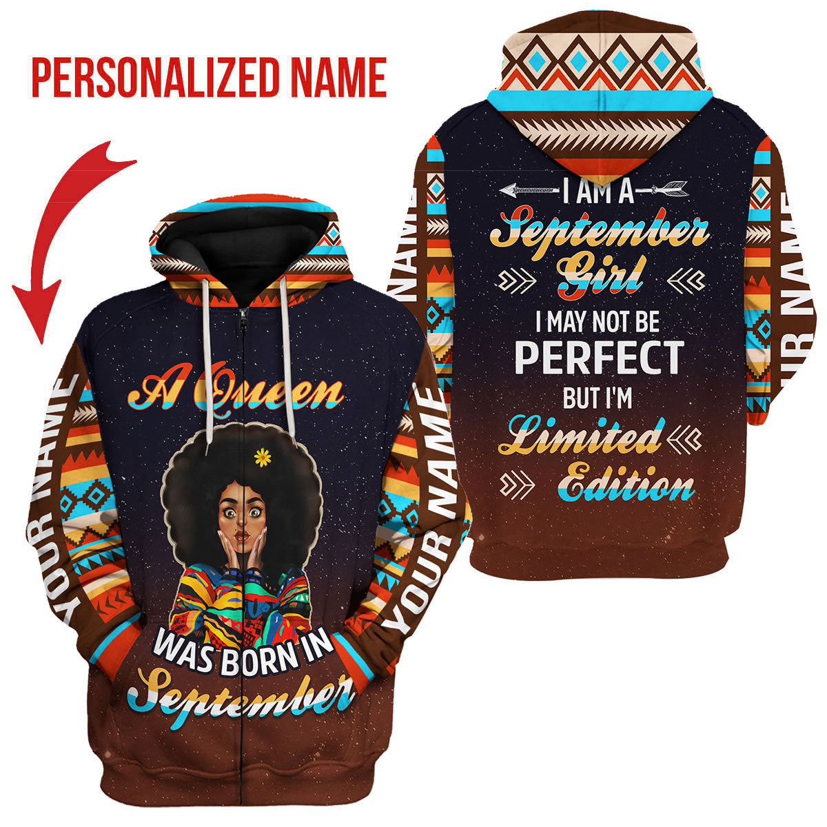 YMskins Personalized Zip Hoodie September Girl All Over Printed