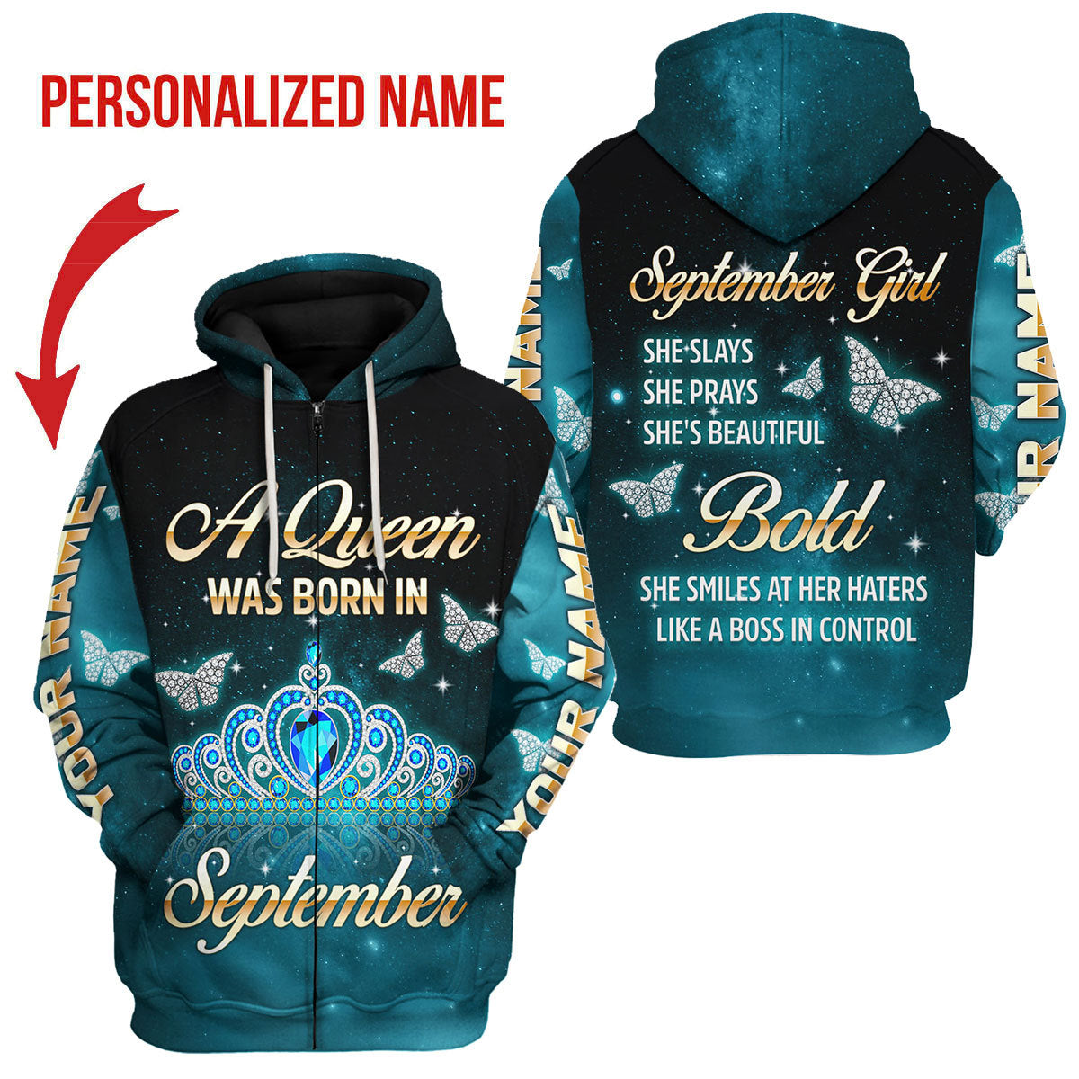 YMskins Personalized Zip Hoodie September Girl All Over Printed