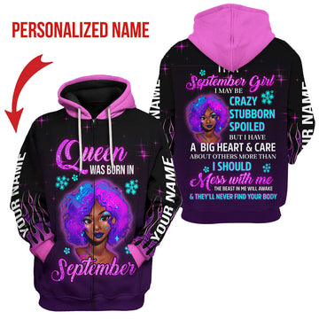 YMskins Personalized Zip Hoodie Queen Was Born In September All Over Printed