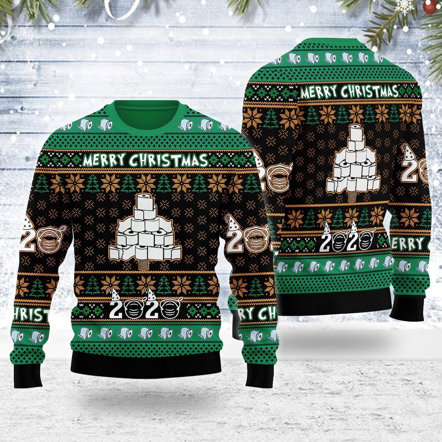 YMskins Ugly Christmas Sweater Quarantine Toilet Paper Tree Funny 3D Apparel