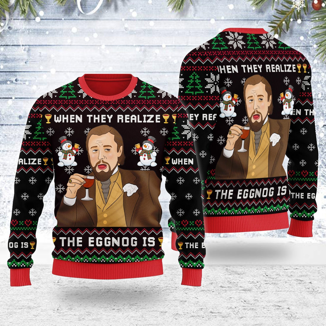 YMskins Ugly Christmas Sweater Leo Laughing Meme When They Reliaze The Egg 3D Apparel