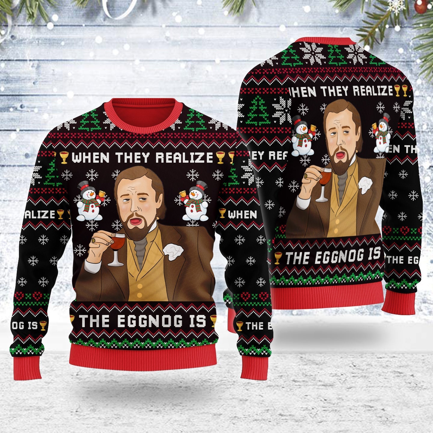 YMskins Ugly Christmas Sweater Leo Laughing Meme When They Reliaze The Egg 3D Apparel