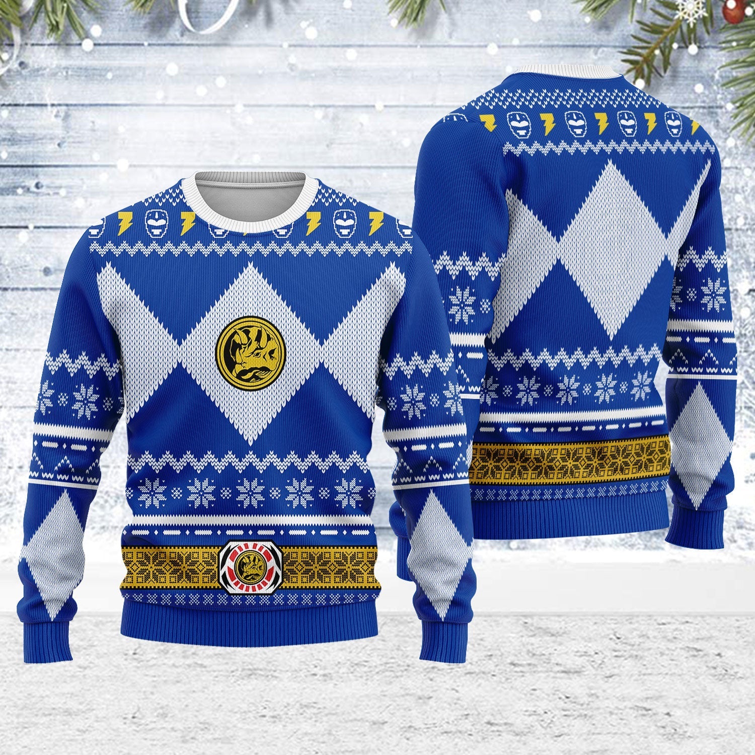 YMskins Ugly Christmas Sweater Blue Power Ranger 3D Apparel