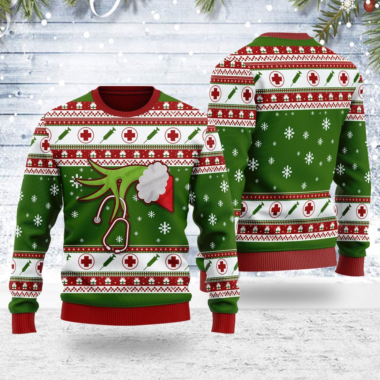 YMskins Ugly Christmas Sweater Grinch Nurse 3D Apparel