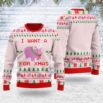 YMskins Ugly Christmas Sweater I Want A Hippopotamus For Xmas 3D Apparel