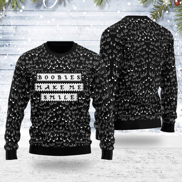 YMskins Ugly Christmas Sweater Boobies Make Me Smile 3D Apparel