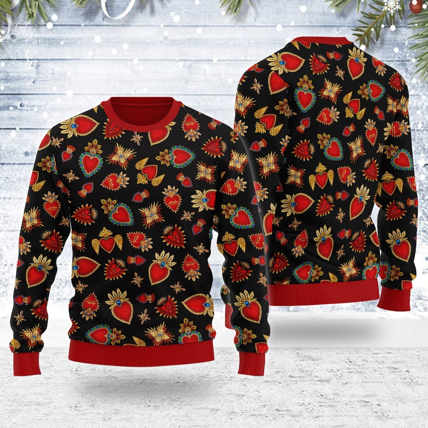 YMskins Ugly Christmas Sweater Scared Heart 3D Apparel