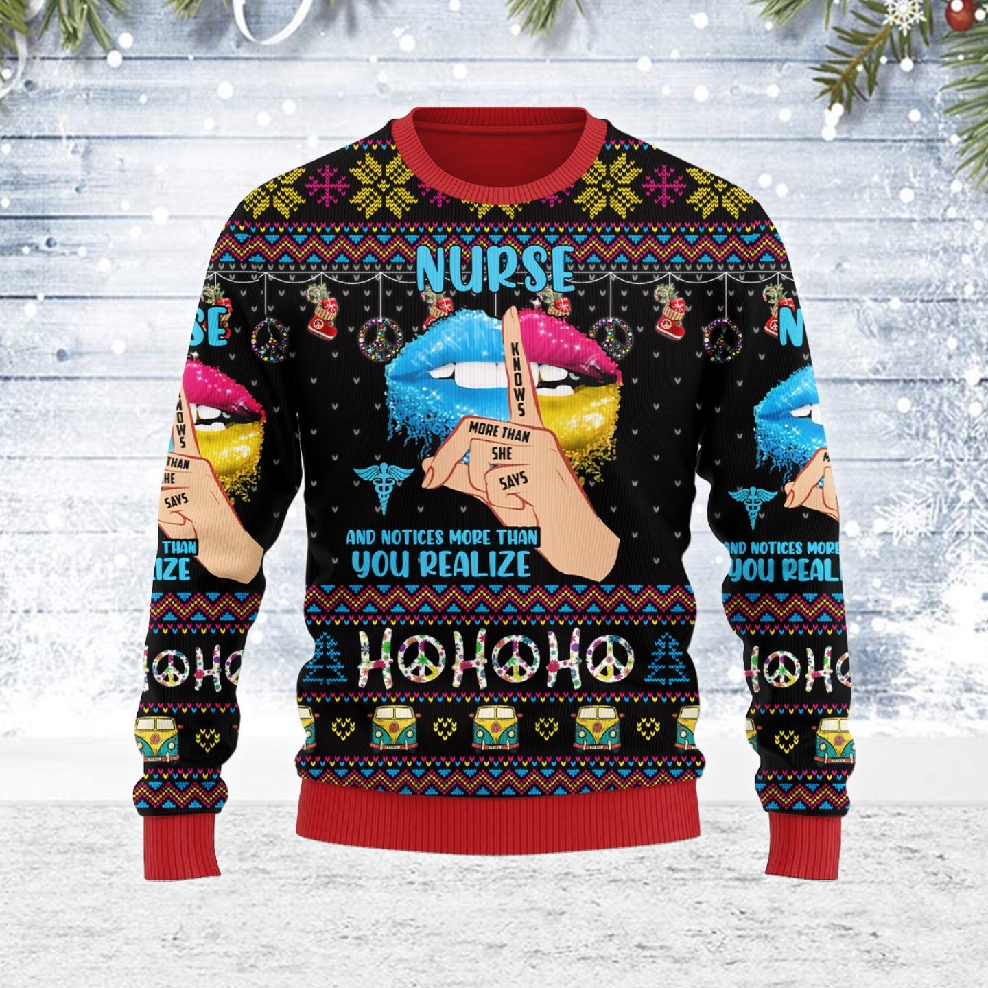 YMskins Ugly Christmas Sweater Nurse Life Hippie 3D Apparel