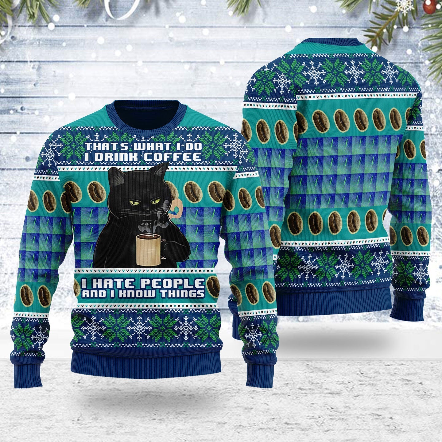 YMskins Ugly Christmas Sweater I Hate People Cat 3D Apparel