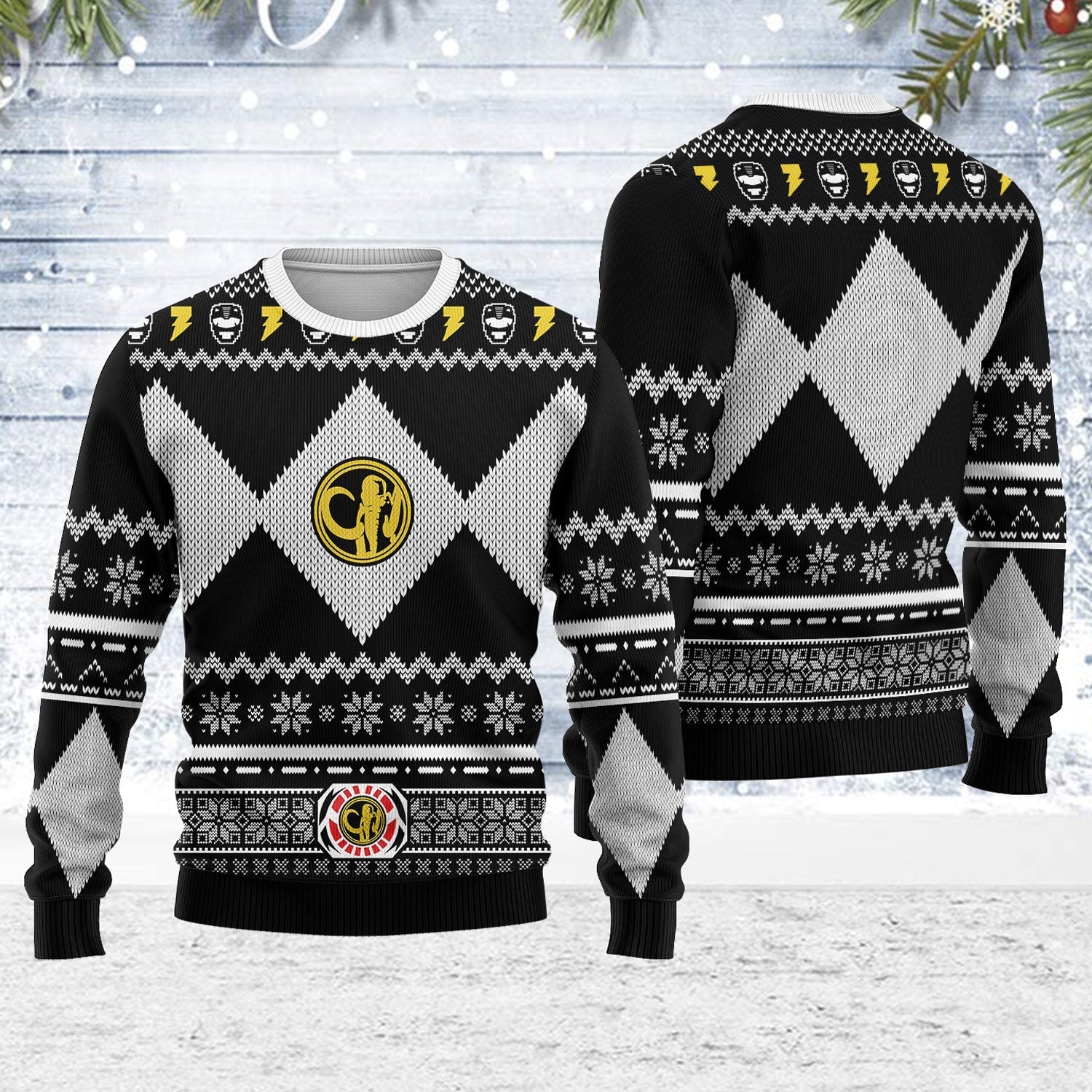 YMskins Ugly Christmas Sweater Black Power Ranger 3D Apparel