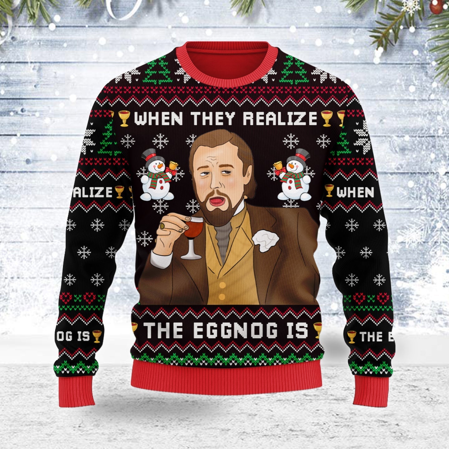 YMskins Ugly Christmas Sweater Leo Laughing Meme When They Reliaze The Egg 3D Apparel