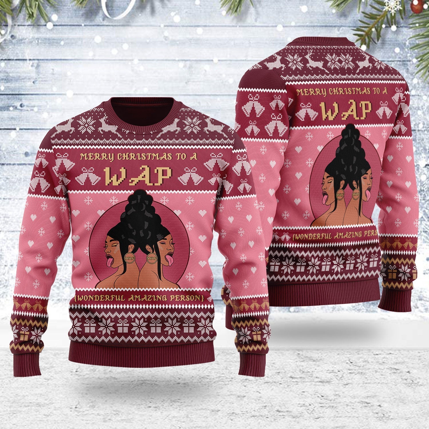 YMskins Ugly Christmas Sweater Merry Christmas To A Wap 3D Apparel