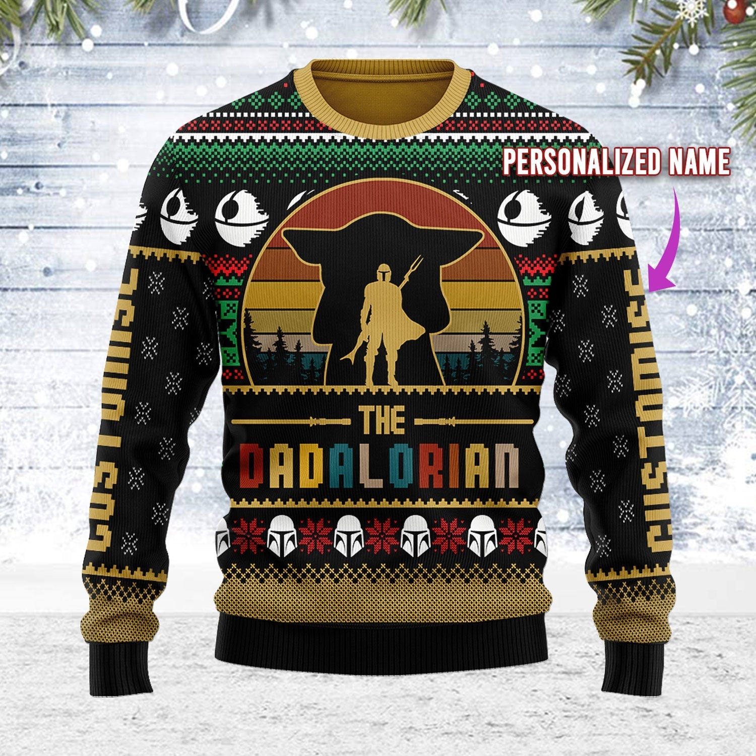 YMskins Ugly Christmas Sweater Dadalorian Custom Name 3D Apparel
