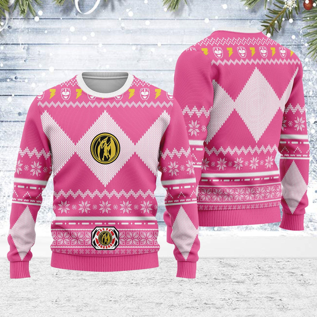 YMskins Ugly Christmas Sweater Pink Power Ranger 3D Apparel
