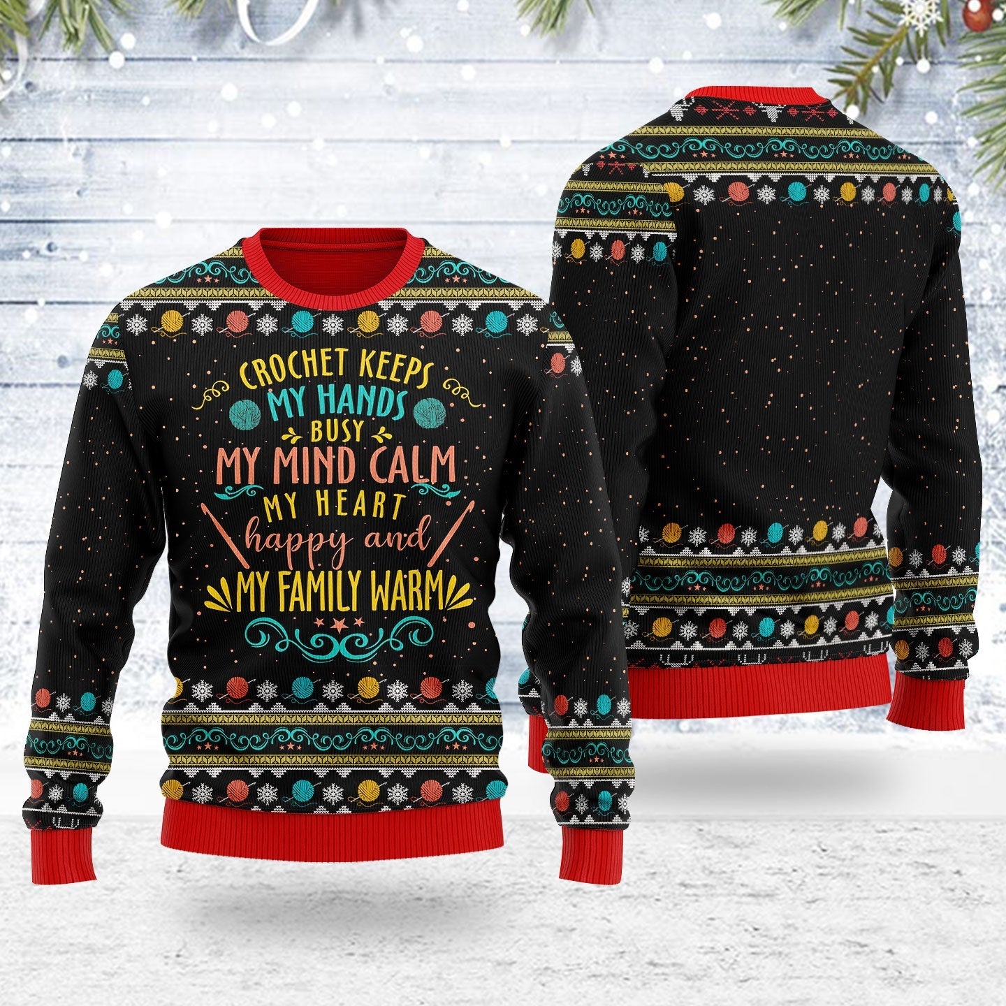 YMskins Ugly Christmas Sweater Crochet Keep My Hand Busy 3D Apparel