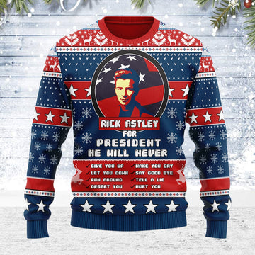 YMskins Ugly Christmas Sweater Rick Astley for President 2020 3D Apparel