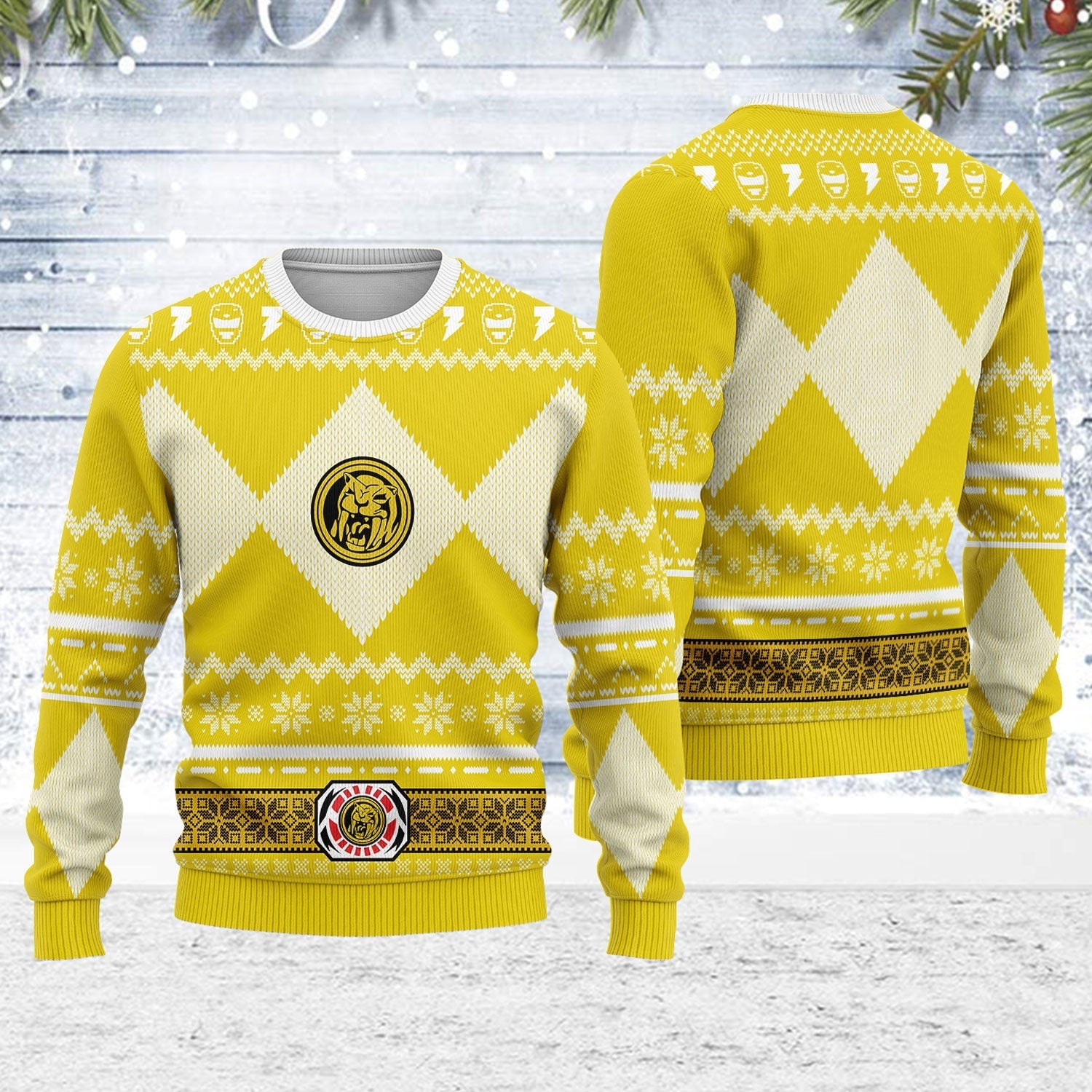 YMskins Ugly Christmas Sweater Yellow Power Ranger 3D Apparel