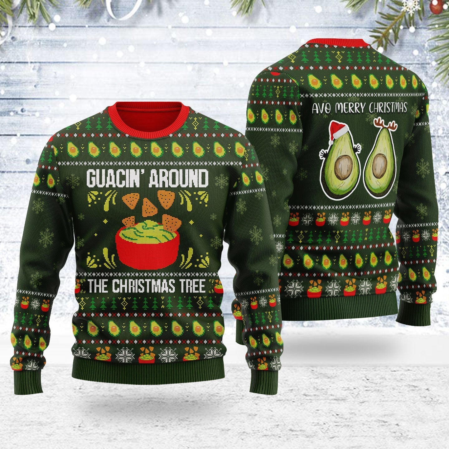 YMskins Ugly Christmas Sweater Guacin Around The Christmas Tree 3D Apparel