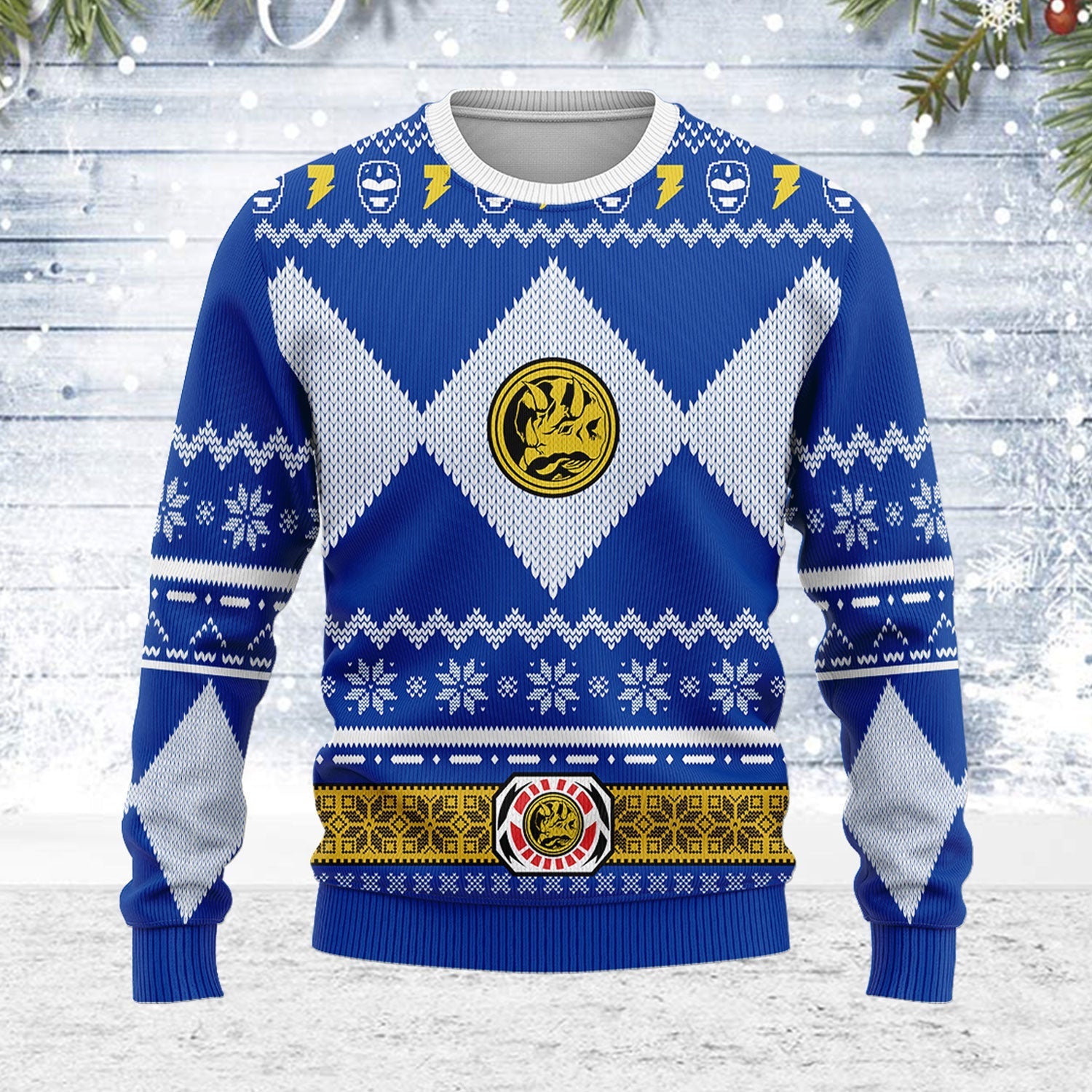 YMskins Ugly Christmas Sweater Blue Power Ranger 3D Apparel