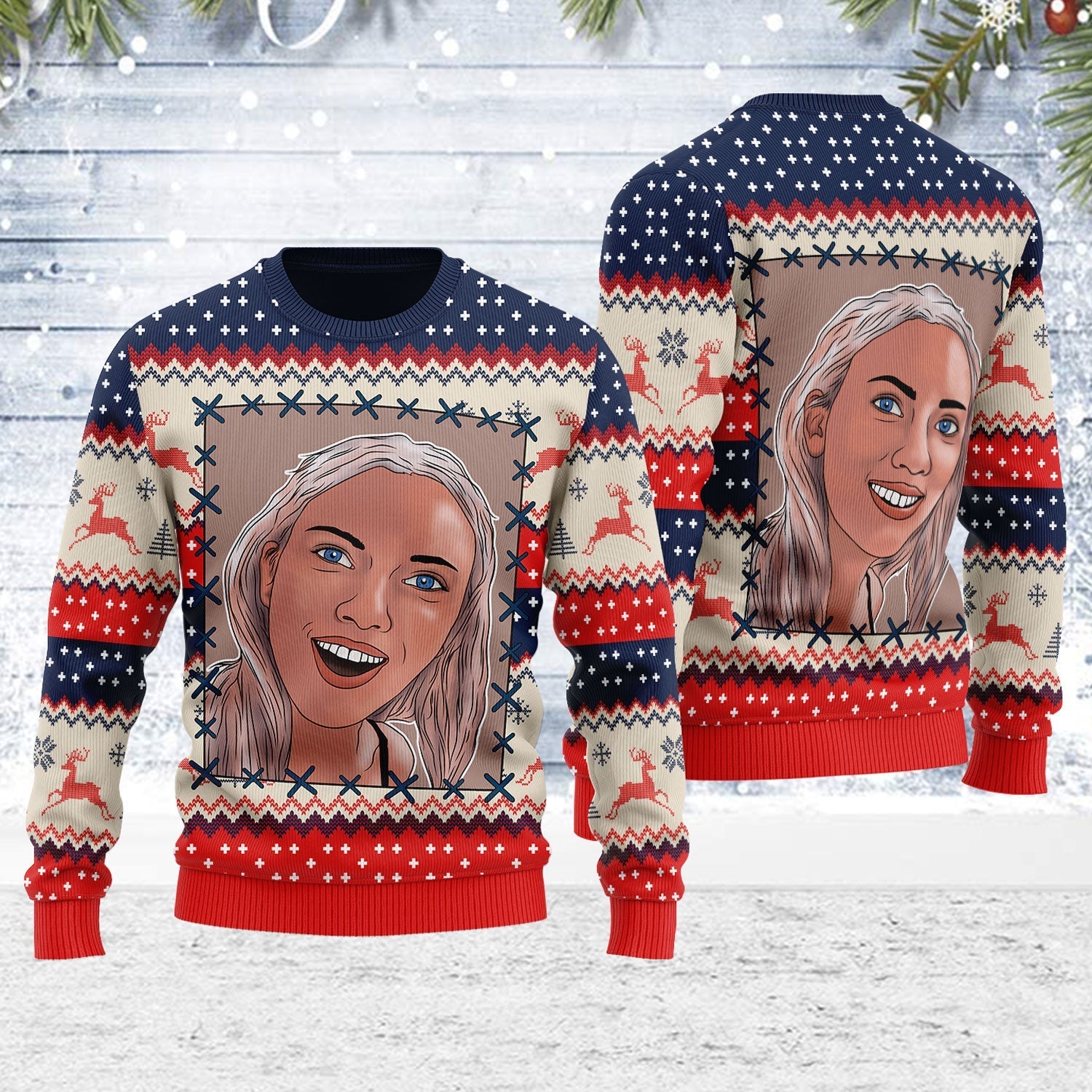 YMskins Ugly Christmas Sweater Scarlett Johansson Surprised Meme 3D Apparel