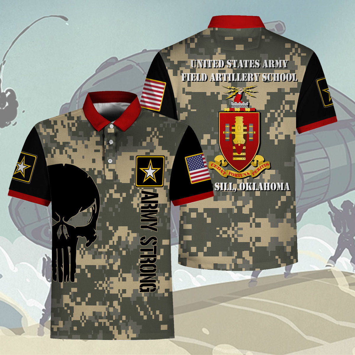 YMskins Polo Shirt US Army Bootcamp Navy Mil Army Field Artillery School Fort Sill Oklahoma Army 3D Apparel