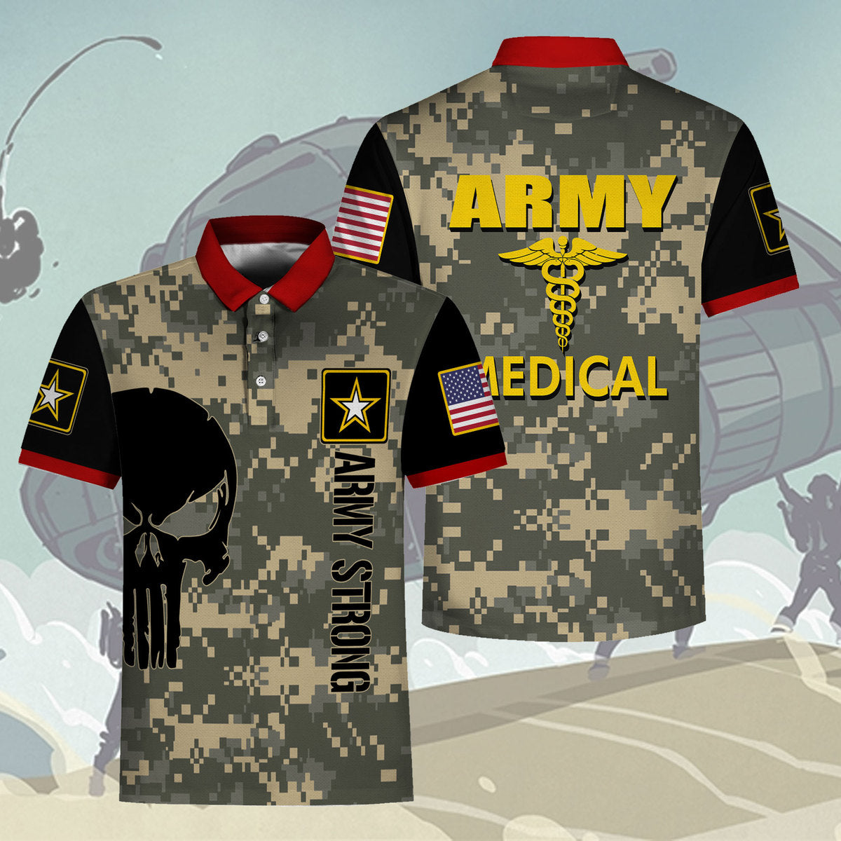 YMskins Polo Shirt US Navy Master At Arms Army Medic Soldier Military 3D Apparel