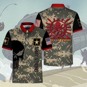 YMskins Polo Shirt US Army Signal Corps Marvel Hail Hydra Army Propaganda Graphic Army  3D Apparel