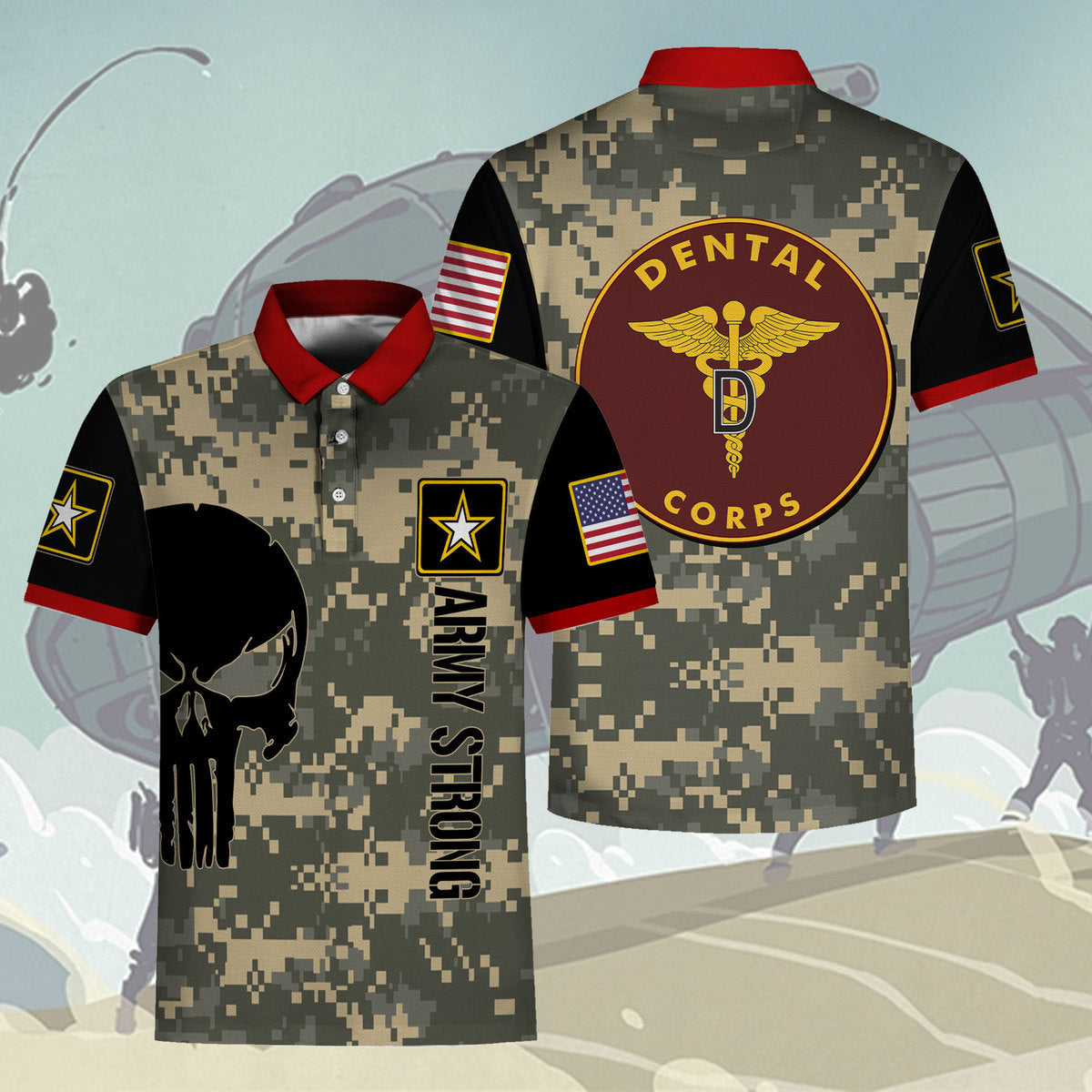 YMskins Polo Shirt US Army Uniform Army Dental Corps 3D Apparel
