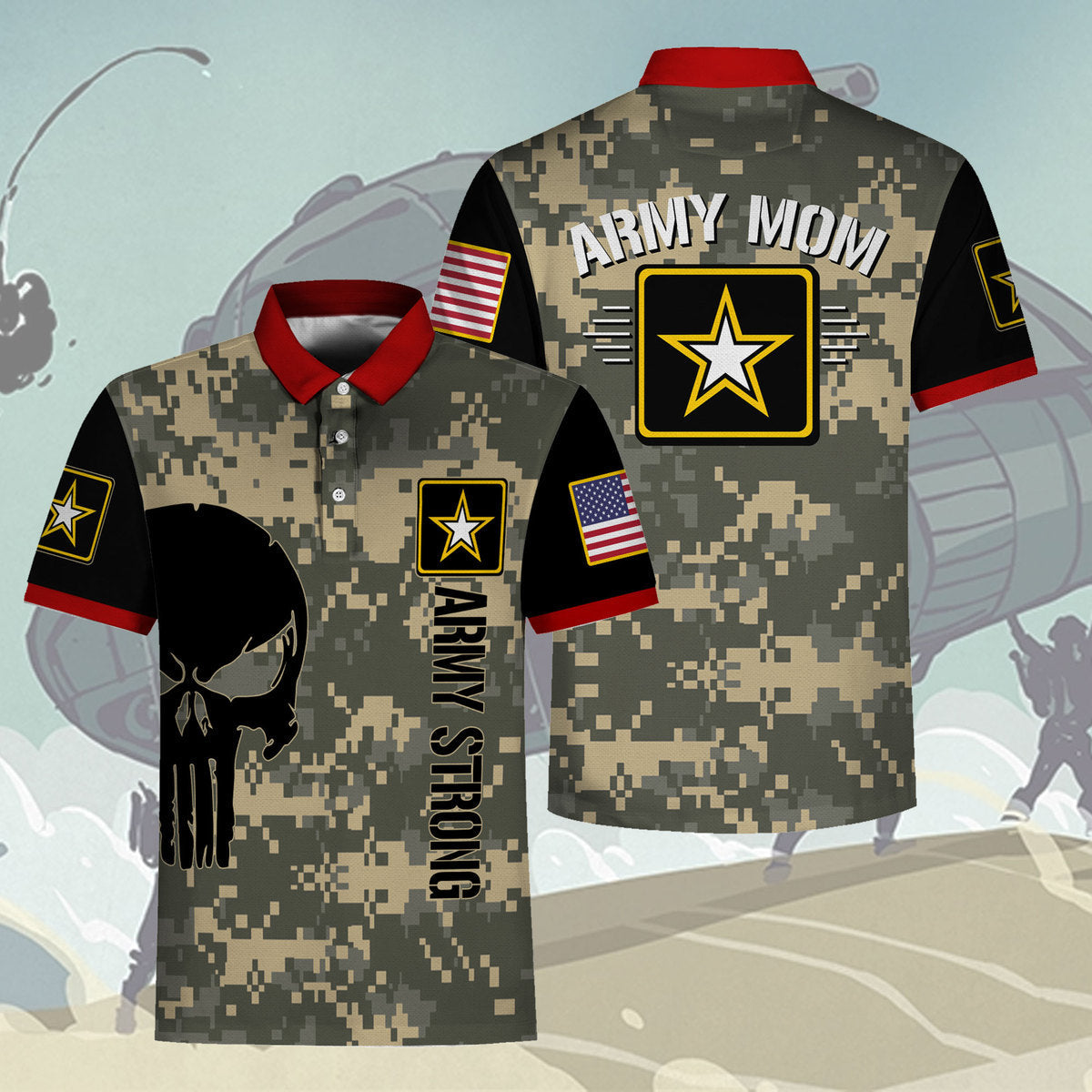 YMskins Polo Shirt US Army Army Mom 3D Apparel