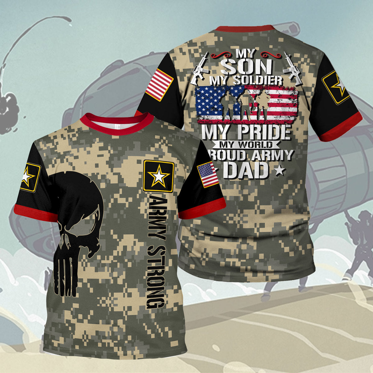 YMskins T-shirt US Army Soldiers Creed Proud Army Dad My Son My Soldier Hero 3D Apparel