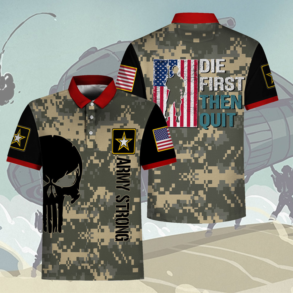 YMskins Polo Shirt US Army Military Police Die First Then Quit USA Army Patriot 3D Apparel