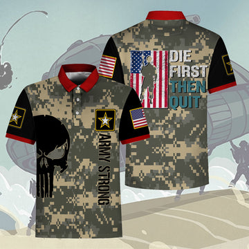 YMskins Polo Shirt US Army Military Police Die First Then Quit USA Army Patriot 3D Apparel