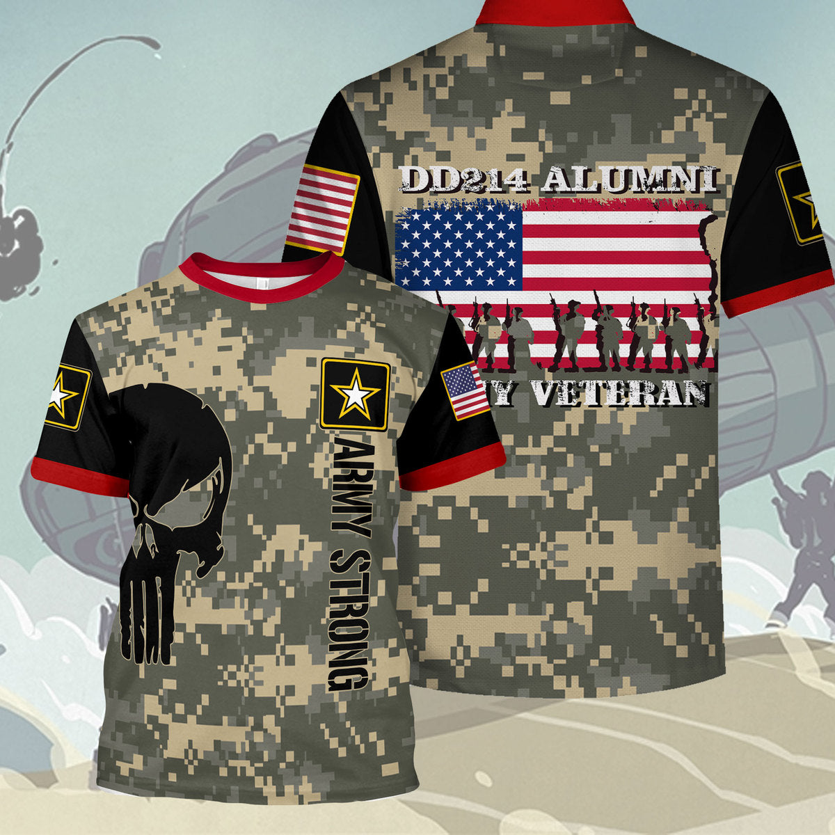 YMskins T-shirt US Army DD214 Alumni Army Veteran 3D Apparel