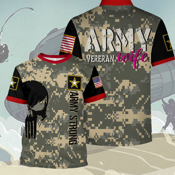 YMskins T-shirt US Army Veteran Wife 3D Apparel