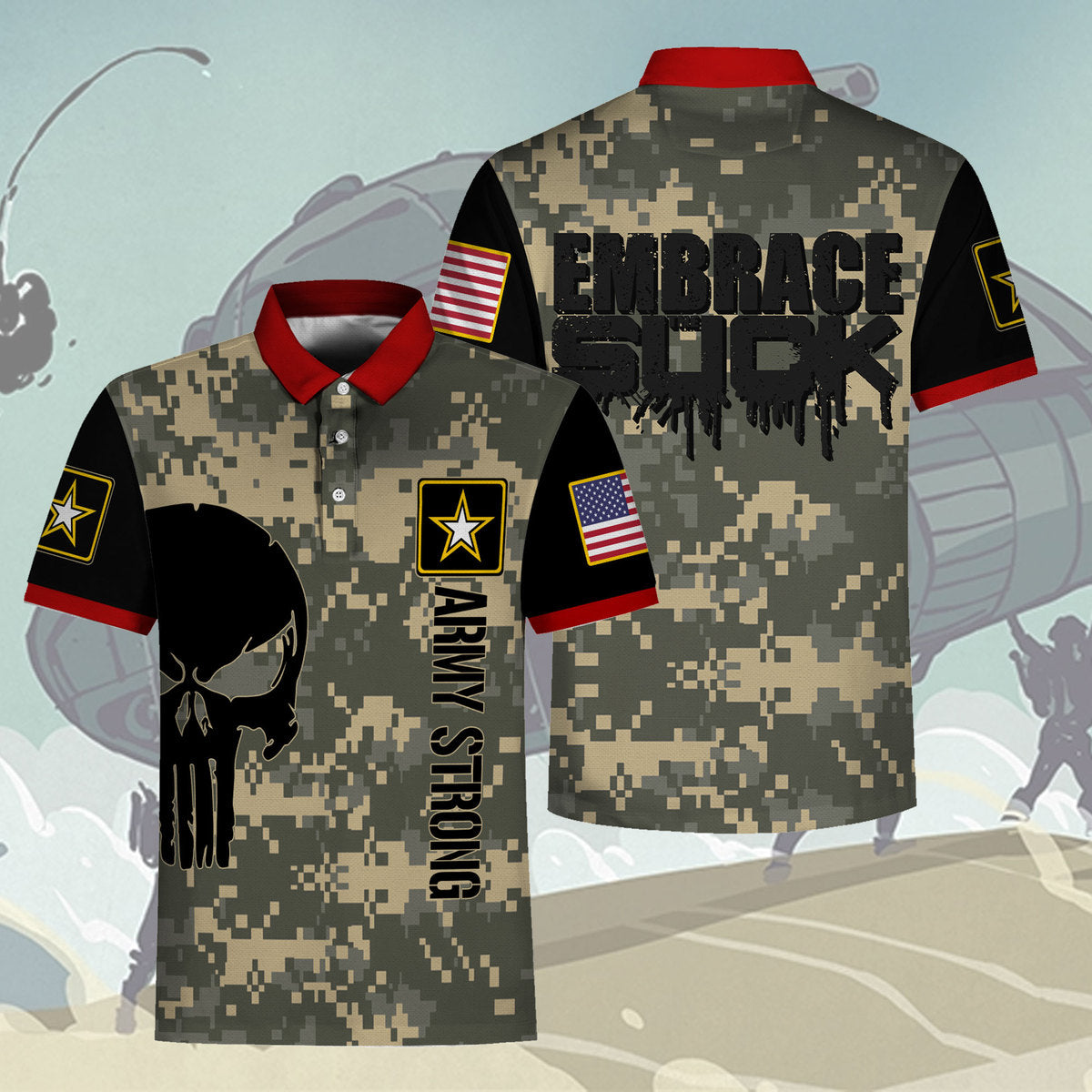 YMskins Polo Shirt US Army Embrace The Suck 3D Apparel