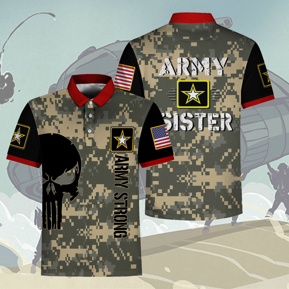 YMskins Polo Shirt US Army Army Sister 3D Apparel