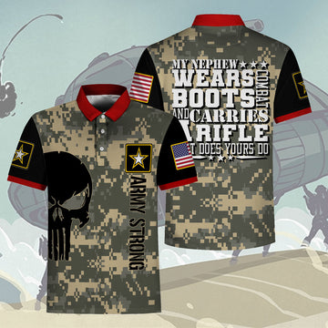 YMskins Polo Shirt US Army My Nephew Wears Boots And Carries A Rifle What Does Your Do 3D Apparel