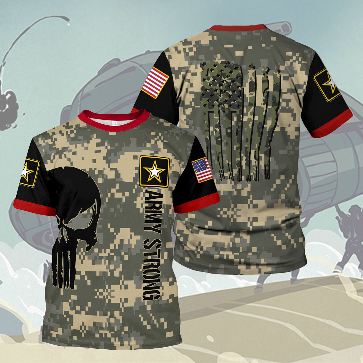 YMskins T-shirt US Army What Is A Click In The Army USA Camouflage Flag Classic Army 3D Apparel